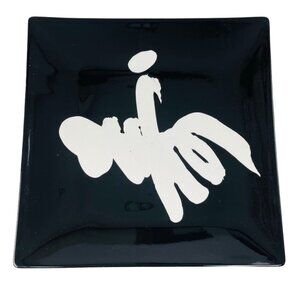 Large Black Ceramic Platter Plate White Glossy Square Abstract Art u